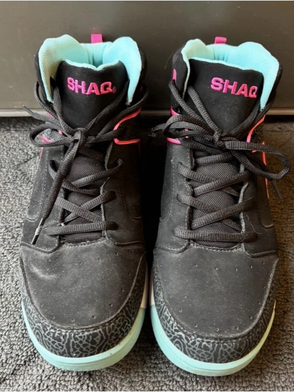 SHAQ Black High Too Basketball Sneakers with Teal & Pink Accents, Size 11